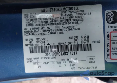 2010 Ford Fusion Se from USA, damaged, VIN 3FAHP0HG1AR311217
